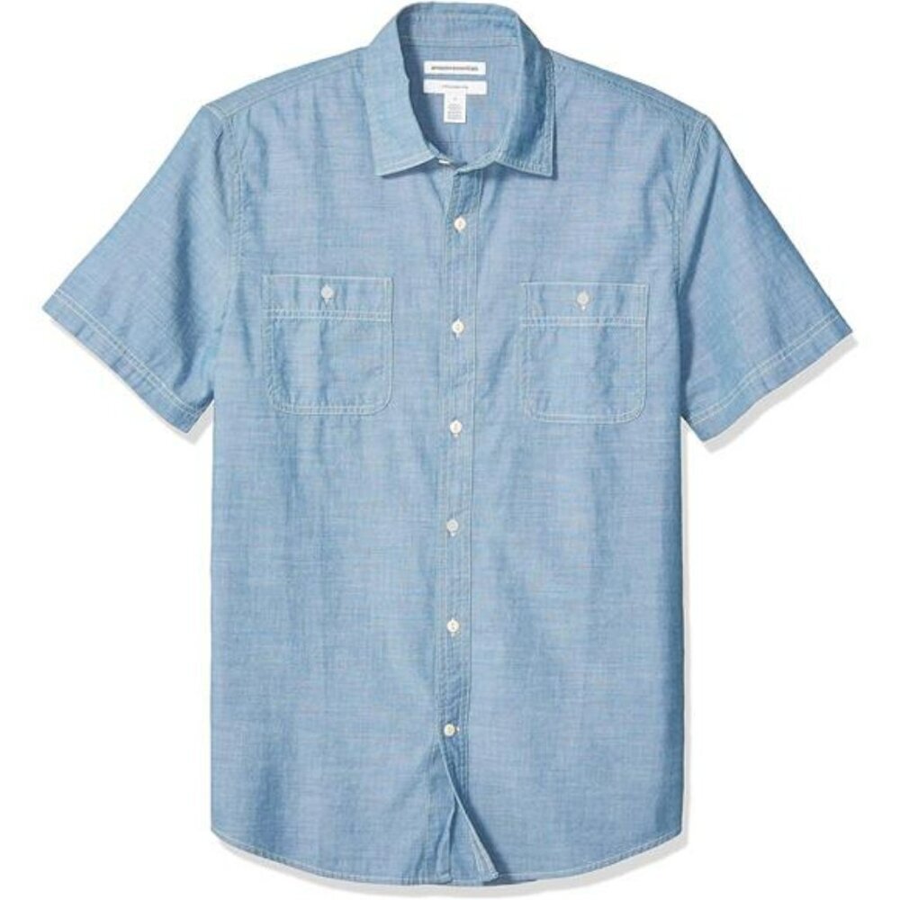Mens Short Sleeve Poplin Shirt Regular Fit Casual Button Down Work Shirt
